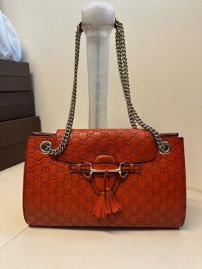 Gucci Tangerine Embossed Leather Shoulder Bag with gold hardware